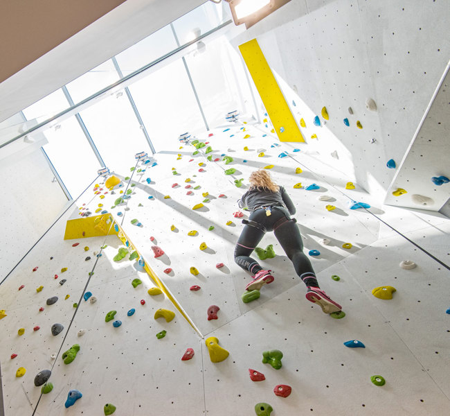 Climbing wall in The Apiary, Granta Park